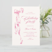Invitation Anniversaire ruban rose (Debout devant)