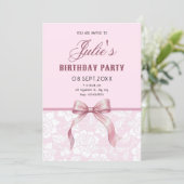 Invitation Anniversaire Ruban Rose (Debout devant)