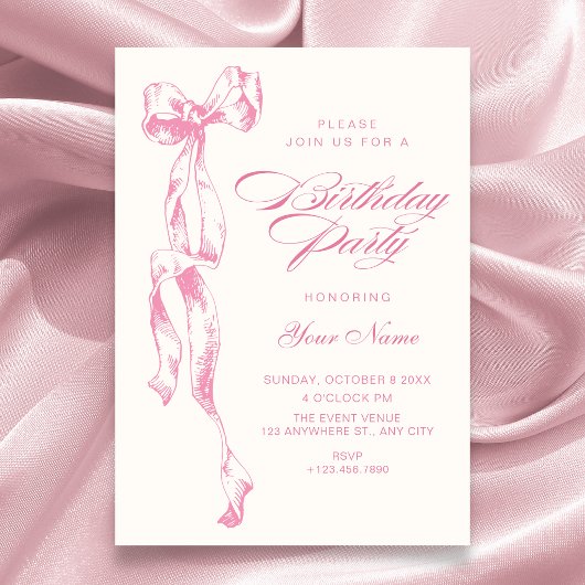Invitation Anniversaire ruban rose