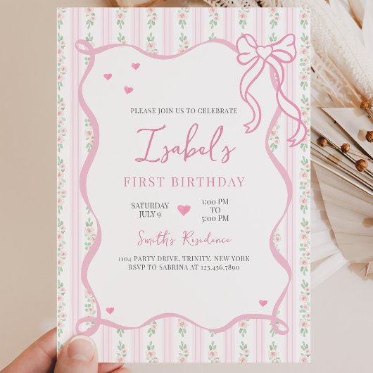 Invitation Anniversaire Ruban Rose