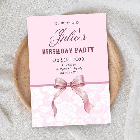 Invitation Anniversaire Ruban Rose