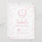 Invitation Anniversaire Ruban Rose Gâteau (Devant)