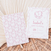 Invitation Anniversaire Ruban Rose Gâteau