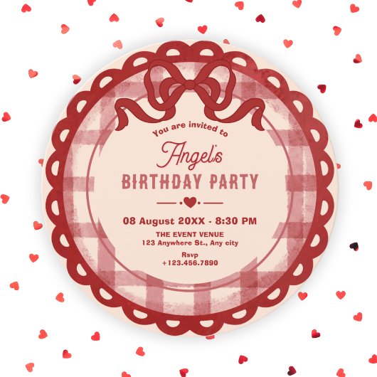Invitation Anniversaire ruban rouge