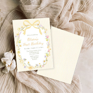 Invitation Anniversaire Rubans Floraux Arc-en-ciel Jaune