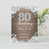 Invitation Anniversaire rustique 80 ans argent diamant (Debout devant)