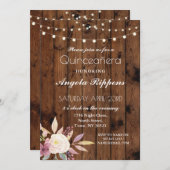 Invitation Anniversaire Rustique Bois Quinceanera Fleur Invit (Devant / Derrière)
