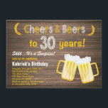 Invitation Anniversaire rustique d'acclamations et de bières<br><div class="desc">Invitation rustique d'anniversaire d'acclamations et de bières de surprise 30ème. Anniversaire adulte. Anniversaire de bière pour les hommes. Arrière - plan noir et blanc de tableau. Pour davantage de personnalisation,  cliquez sur svp la "personnaliser il" bouton et utilisez notre outil de conception pour modifier ce modèle.</div>