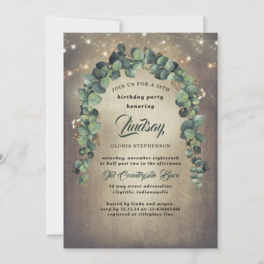 Invitation Anniversaire rustique de l'Eucalyptus Green Garlan (Devant)