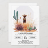 Invitation Anniversaire rustique de mignon Cowboy (Devant / Derrière)