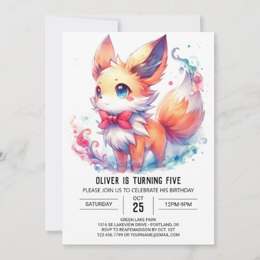 Invitation Anniversaire rustique de Renard modifiable (Devant)