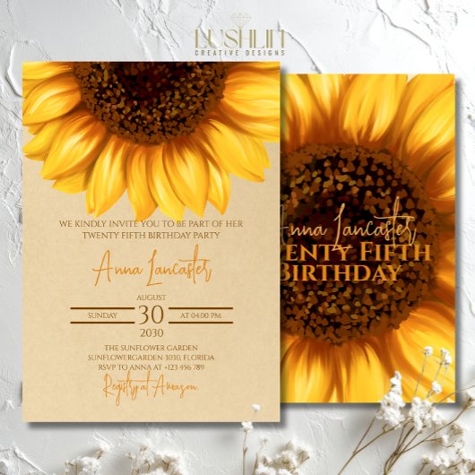 Invitation Anniversaire rustique de tournesol