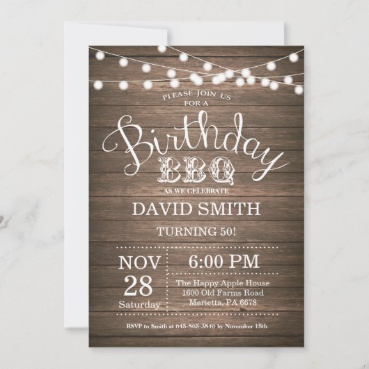 Invitation Anniversaire rustique d'invitation de BBQ (Devant)
