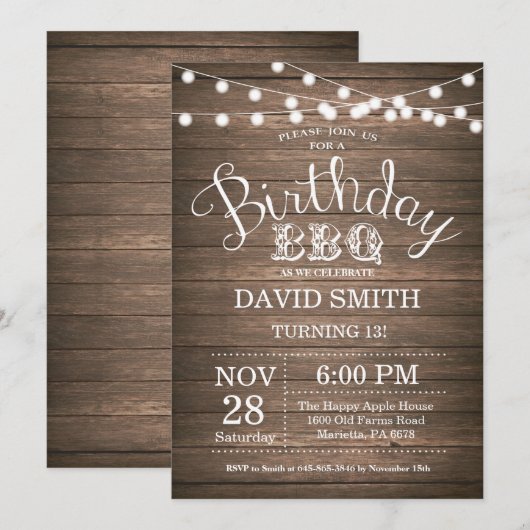 Invitation Anniversaire rustique d'invitation de BBQ (Devant / Derrière)