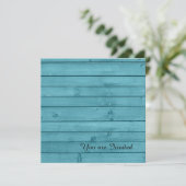 Invitation Anniversaire rustique en bois Turquoise (Debout devant)