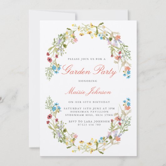 Invitation Anniversaire Rustique Fleur sauvage Garden Party (Devant)