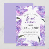 Invitation Anniversaire Rustique Lilac Sweet sixteen (Devant / Derrière)