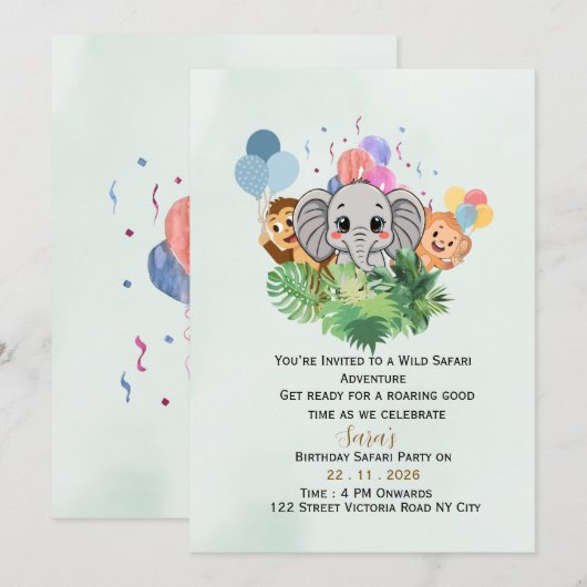 Invitation anniversaire Safari Enfants Editable (Devant / Derrière)