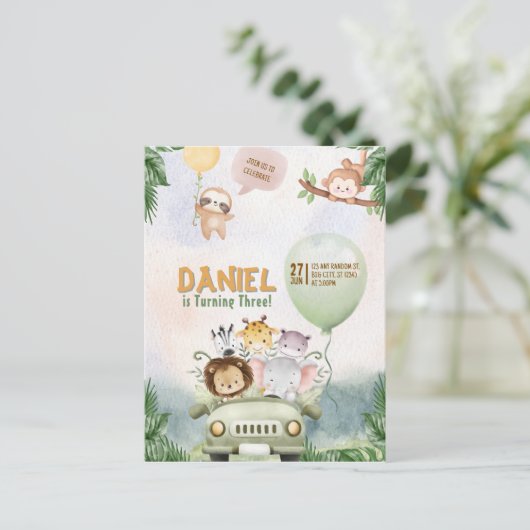 Invitation anniversaire Safari modifiable (Debout devant)