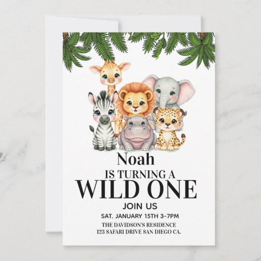 Invitation Anniversaire Safari Wild One (Devant)