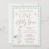 Invitation Anniversaire Sage Plaid Bow Silly Goose 1er annive (Devant)