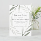 Invitation Anniversaire | Sage Vert Olive Branche Aquarelle (Debout devant)