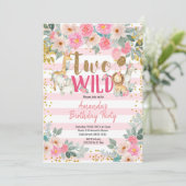 Invitation Anniversaire sauvage de la fille rose et or (Debout devant)