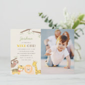 Invitation Anniversaire sauvage de photo d'animaux mignons de (Debout devant)