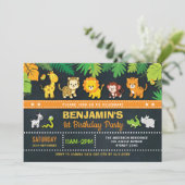 Invitation Anniversaire sauvage de safari de garçon d'animaux (Debout devant)