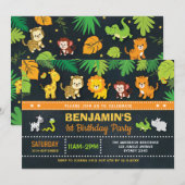 Invitation Anniversaire sauvage de safari de garçon d'animaux (Devant / Derrière)