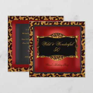 Invitation Anniversaire Sauvage Rouge Or Noir Léopard 50