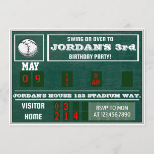 Invitation Anniversaire Scoreboard Baseball vintage Enfants