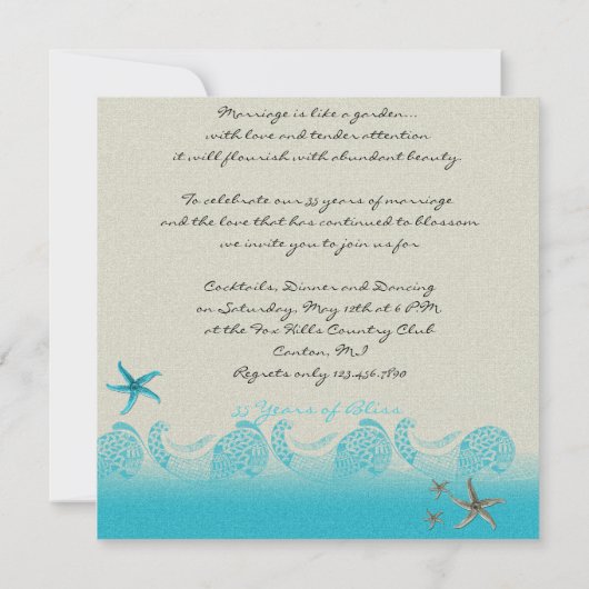 Invitation anniversaire Seaside à sable et aqua (Dos)