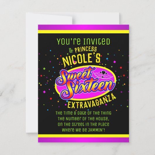 Invitation Anniversaire seize ans (Devant)