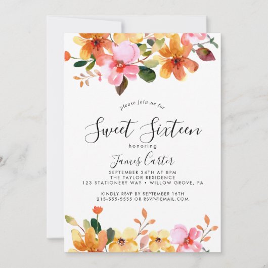 Invitation Anniversaire seize ans Fleur de cerisier de printe (Devant)
