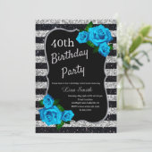 Invitation Anniversaire Silver Black Stripes Parties scintill (Debout devant)