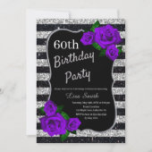 Invitation Anniversaire Silver Black Stripes Parties scintill (Devant)