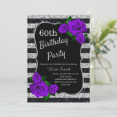 Invitation Anniversaire Silver Black Stripes Parties scintill (Debout devant)