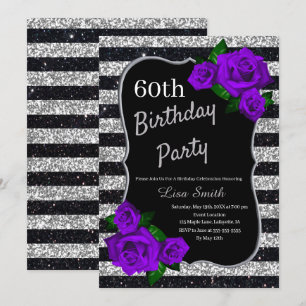 Invitation Anniversaire Silver Black Stripes Parties scintill
