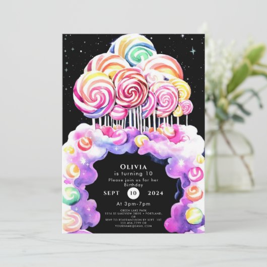 Invitation Anniversaire Simple Cute Candyland (Debout devant)