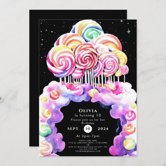 Invitation Anniversaire Simple Cute Candyland (Devant / Derrière)