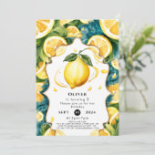 Invitation Anniversaire simple de citron de saumon (Debout devant)