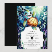 Invitation Anniversaire simple de la tortue marine (Devant / Derrière)
