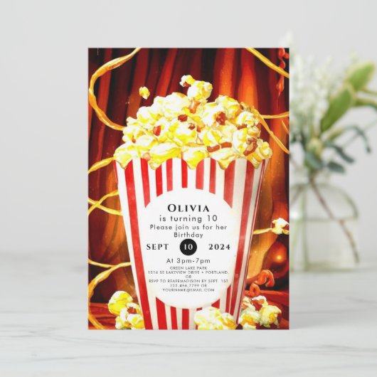 Invitation Anniversaire simple de Popcorn Boho (Debout devant)