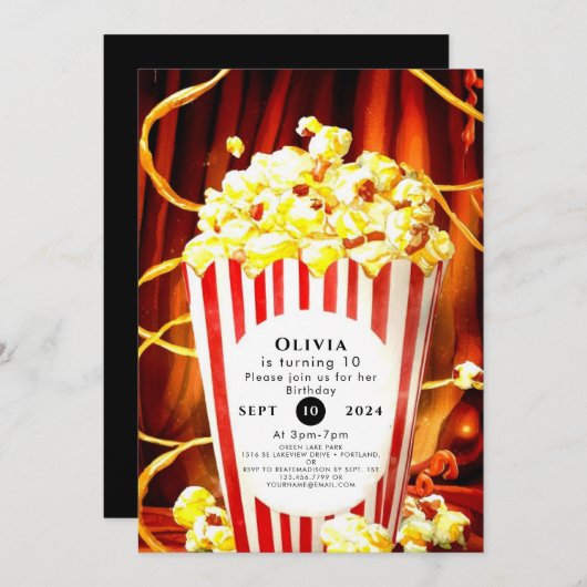 Invitation Anniversaire simple de Popcorn Boho (Devant / Derrière)
