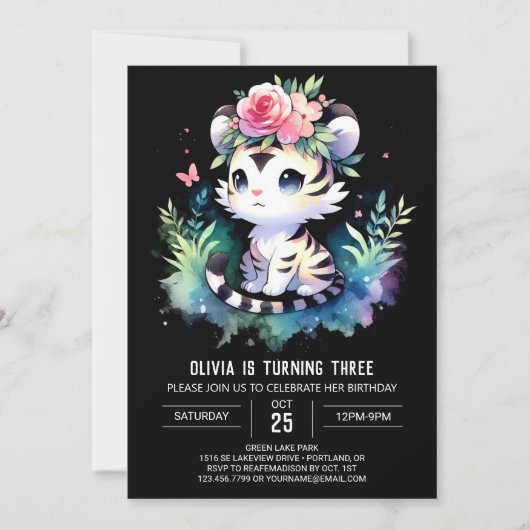 Invitation Anniversaire simple de tigre enchanté (Devant)
