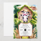 Invitation Anniversaire simple de vache à lunettes (Devant / Derrière)