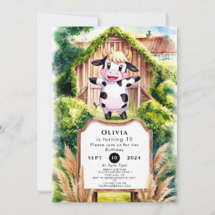 Invitation Anniversaire simple de vache à lunettes