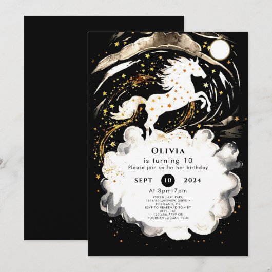 Invitation Anniversaire simple du Boho Horse (Devant / Derrière)