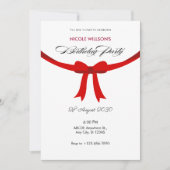 Invitation Anniversaire simple élégant ruban rouge (Devant)